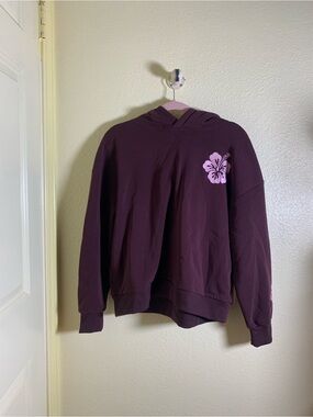 NWOT Chrome Riot Plum Hooded Crewneck Sweatshirt w/ Pink Floral Detail, Size XS